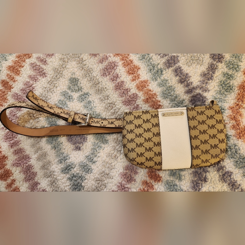 Michael Kors Brown and Cream Clutch with Wristlet